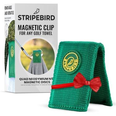 Imagem de Stripebird – Clipe magnético para toalha de golfe (verde verde) – (ímã de maior resistência) – Acesso fácil a toalha de golfe enquanto você golfe – Fixa-se ao carrinho de golfe, tacos ou cubo de golfe – Removível de toalhas