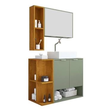 Imagem de Gabinete Banheiro Star 2 Portas com Espelheira e Cuba Dalla