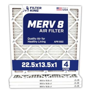 Imagem de Filter King Filtro de ar 22,5 x 13,5 x 1 | Pacote com 4 | Filtros de forno A/C plissados MERV 8 HVAC | Feito nos EUA | Tamanho real: 22,5 x 13,5 x 1,90 cm