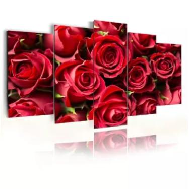 Imagem de Kit quadro decorativo 5 peças 95x60cm Rosas Vermelhas