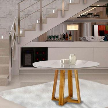 Imagem de Mesa De Jantar Redonda Turquia Com Tampo De Vidro 120cm Móveis Mix Mel Com Off White