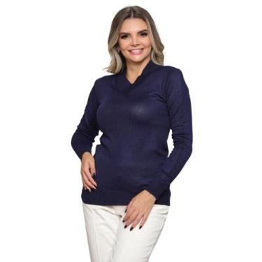 Imagem de Blusa Feminina Gola V Tricot Lã Inverno Com Elastano Basica - SP/CXX, 