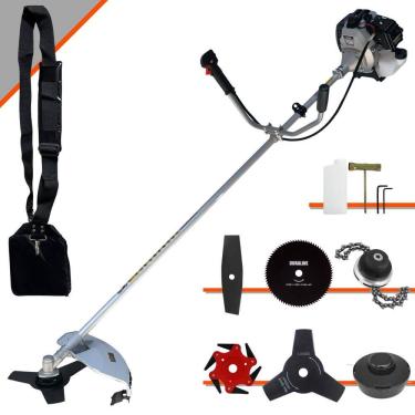 Imagem de Roçadeira Com Sistema Antivibração Toyama TBC43H À Gasolina 43cc 1,7HP 6 Opções de Corte Com Facas 2 Pontas, 3 Pontas, 6 Pontas, 80 Dentes e Trimmer