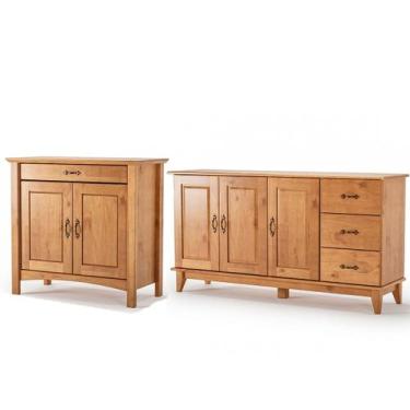 Imagem de Kit Balcão 3 Portas e Buffet Aparador 100% Madeira Bellina Carvalho - 