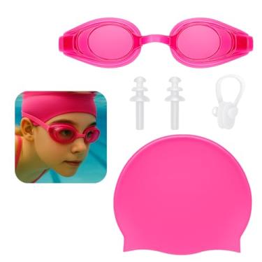 Imagem de Kit 5 Peças Conjunto Natação com Óculos de Piscina Touca Clipe Nasal Nariz Protetor de Ouvido Orelha Silicone Tampão Juvenil Ajuste Narigueira Infantil Ergonômico Prova Dágua Antiembaçante (Rosa)