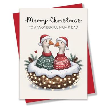 Imagem de PEONYNFOX Cartão de Natal Merry Christmas To A Wonderful Mum And Dad para pais da filha filho - Tamanho 16 x 12 cm em branco por dentro com envelope Kraft