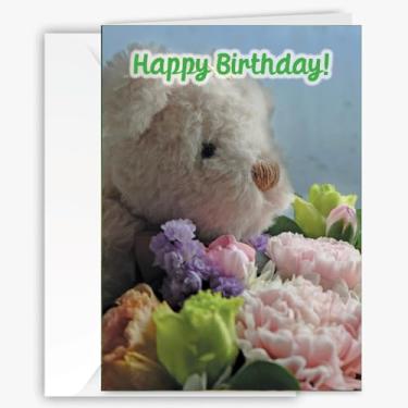 Imagem de Cartão de aniversário temático de ursinho de pelúcia – Tamanho maior 12,78 x 17,8 cm - Sentimento divertido e alegre dentro, cartão com envelope para fácil presente e foto divertida gratuita nas