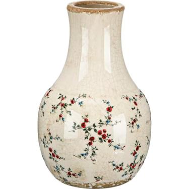 Imagem de LemonRoad Vaso de flor de cerâmica vintage 14 cm Chinoiserie Vaso de porcelana esmaltado rachado com gelo rústico peças centrais grandes para mesa de casa, sala de estar, estante de livros e
