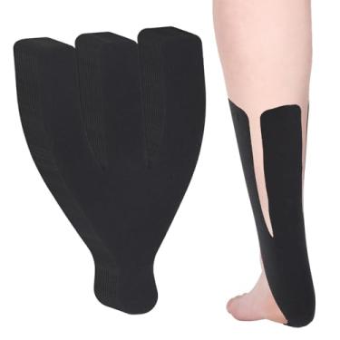 Imagem de 12 Fitas de Cinesiologia Pré-Cortadas para Tendão de Aquiles, Elásticas e Respiráveis Banda Suporte Tendinite Aquiles Adesivo Recuperação Desportiva para Estabilidade Muscular (Preto)