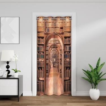 Imagem de Cortinas de porta de estante vintage para privacidade de porta biblioteca universitária moderna estante de livros de madeira capa de porta de armário para quarto sala de estar estudantes escola 83 x