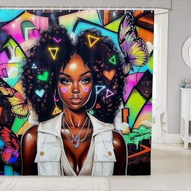 Imagem de Cortina de chuveiro mágica para meninas negras, cortina de banho para meninas negras, decoração de princesa, decoração de banheiro, cortina impermeável para meninas afro-americanas, cortina de