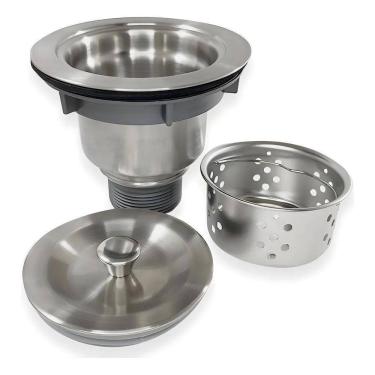 Imagem de Valvula 4 1/2 Ralo Pia Cozinha Inox Escovado Com Cesto Higiê