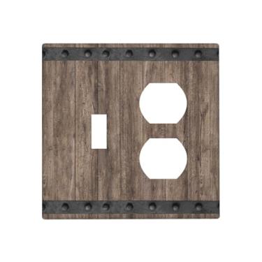 Imagem de JDAKHD Farmhouse – Placa de parede decorativa de madeira vintage com 2 interruptores e duplex, porta de celeiro do campo, 1 interruptor + 1 capa de saída para bancadas de cozinha e escritório em casa
