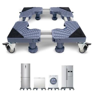 Imagem de Johaus Mini suporte de geladeira com 4 rodas de bloqueio, carrinho de móveis resistentes com 2,8 metros fortes, base de pedestal de rolo móvel ajustável para máquina de lavar, secadora, geladeira