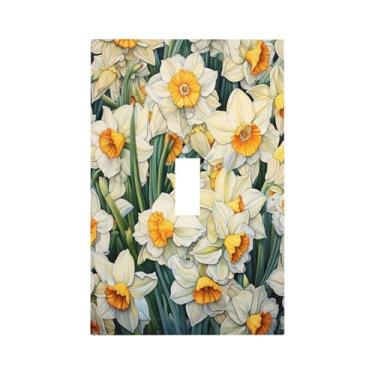 Imagem de Nadoabtm Capa decorativa para interruptor de luz, simples, branco, flor, floral, 1 gangue, dispositivo de alternância única, placa frontal elétrica, placa de parede para decoração de quarto e banheiro