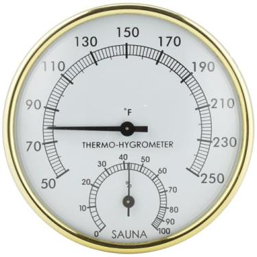 Imagem de Chewtoyo Equipamento e acessórios para sala de sauna, termômetro de sauna e higrômetro, higrotermógrafo de sauna 2 em 1, dourado, preto