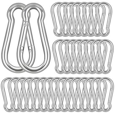 Imagem de 60 peças Mosquetões de gancho de mola, clipe de mosquetão pequeno M6, clipe de mola de aço galvanizado resistente de 5 cm, chaveiro de elo rápido para rede de balanço, academia ao ar livre, capacidade