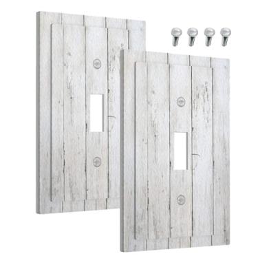 Imagem de Wmhusu Capa decorativa para interruptor de luz, tábua de madeira branca rústica, vintage, 1 gangue, capa de placa de parede, interruptor único, placa elétrica para decoração de quarto de cabine