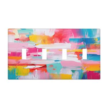 Imagem de Capas para interruptores de luz, multicoloridas, modernas, aquarela, pintura a óleo, quadriciclo, placa elétrica para parede de 4 grupos, placas decorativas para decoração de sala de estar e quarto