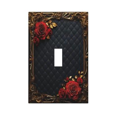Imagem de Placa de cobertura para interruptor de luz, rosa, floral, vintage, dourado, barroco, luxo, 1 gangue, interruptor, decorativo, placas de parede, placa frontal elétrica para decoração de cabana de