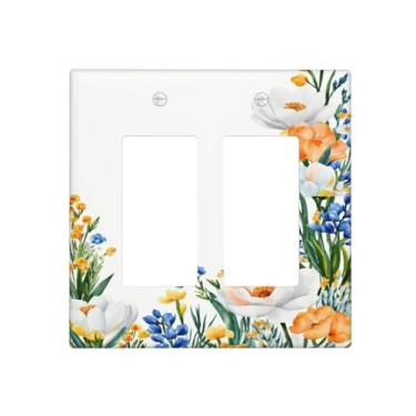 Imagem de SgEdao Capas de tomada decorativas flores silvestres rústicas branco azul floral 2 placas de parede duplo balancim dois interruptores placa de cobertura de luz placa frontal para quarto decoração de