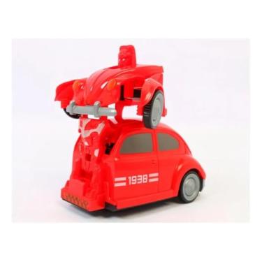 Imagem de Carrinho Robô, com Luzes LED e Som, Transformação Automática, Plástico Resistente, Alimentação 3 Pilhas AA, para Crianças Acima de 3 Anos (Amarelo)
