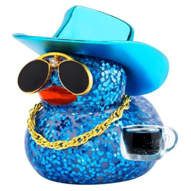 Imagem de wonuu Coffee Lover Rubber Duck, Cafe Bar Car Dashboard Decoration Iced Americano Ducks Espresso Duckie Mini Sparkly Sequined Ducky, Dark Blue