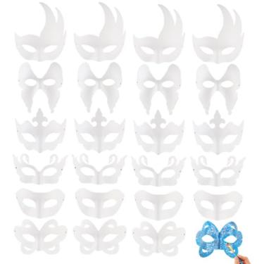 Imagem de 24 máscaras de baile de máscaras faça-você-mesmo, 6 estilos brancos exclusivos, máscaras de polpa em branco para festas à fantasia, adereços sem pintura para eventos criativos