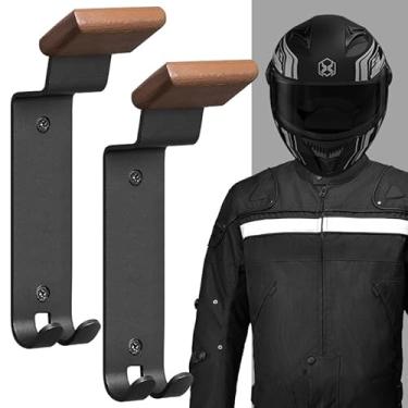 Imagem de DOVELY Suporte de parede para capacete de motocicleta, suporte para capacete de motocicleta com 2 ganchos de chave, suporte de capacete para motocicleta, corrida, roupa de exterior, equipamento