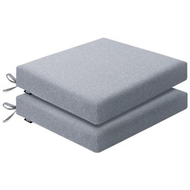 Imagem de Favofamilie Conjunto de 2 almofadas para cadeira ao ar livre 48 x 48 x 6 cm, resistente à água e desbotamento, durável para móveis de pátio, cadeiras de sofá de jardim, conforto portátil com laços