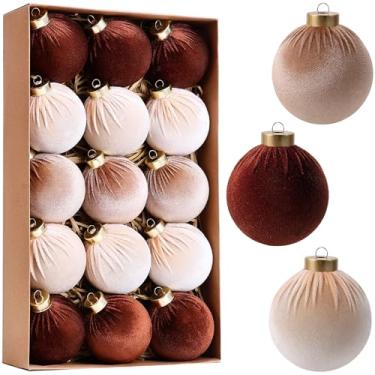 Imagem de 21 peças de enfeites de bola de Natal de veludo 8 cm conjunto de decorações de árvore de Natal inquebráveis com ornamentos de papel para pendurar decorações de Natal para escritório e decoração de