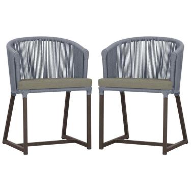 Imagem de 2 Cadeiras De Jantar Noronha Marrom Corda Náutica E8 Trama Prata