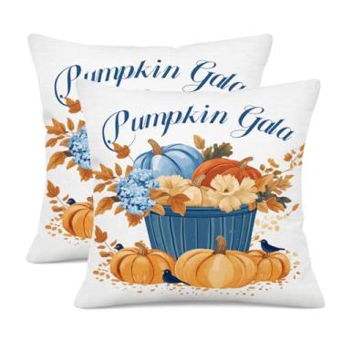 Imagem de UZFNY Conjunto de 2 capas de almofada decorativas de gala de abóbora para decoração de casa e outono de Ação de Graças (46 x 45 cm)
