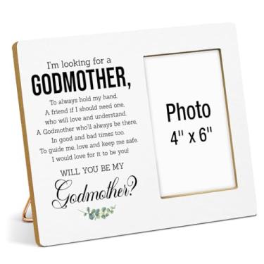 Imagem de XFFJGVR Porta-retrato de presente de madrinha, presente de batismo para Deus, mãe, aniversário, dia das mães, Will You Be My Godmother Molduras de madeira, 10 x 15 cm
