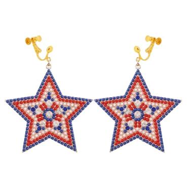 Imagem de Brincos patrióticos de 4 de julho, brincos com clipe de bandeira americana, brincos pendentes do Dia da Independência, não perfurados, joias modernas para mulheres, vermelho, branco, azul, Zinco, Sem
