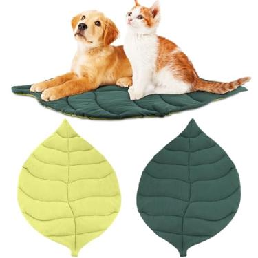 Imagem de Maasechs Colchão para animais de estimação de 71 x 50 cm em forma de folha para gatos e cães, almofada de cama de algodão para gatos e gatos, capa dupla face, cobertor quente para cães de estimação