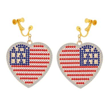 Imagem de Brincos patrióticos de 4 de julho, brincos com clipe de bandeira americana, brincos pendentes do Dia da Independência, não perfurados, joias modernas para mulheres, vermelho, branco, azul, Zinco, Sem