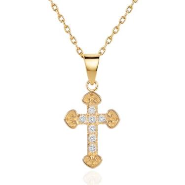 Imagem de ZUKNC Colar de cruz para mulheres, colares com pingente de zircônia cúbica banhada a ouro 18K - joias religiosas delicadas - presentes de dia dos namorados para ela, presentes de aniversário