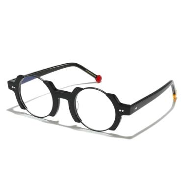 Imagem de JOLLNOVA Sinjin armação de óculos personalizada de acetato redondo homem mulher, armações de grau personalizadas de alta qualidade, Preto, 53mm