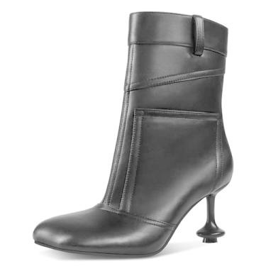 Imagem de GPXGPX Botas femininas até o tornozelo bico quadrado pétala sexy em forma de salto alto outono vestido de trabalho botas curtas cano curto, Preto, 41