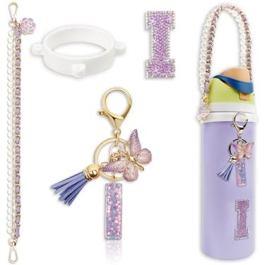 Imagem de Acessórios de letras para garrafas de água Owala – 680 g 947 g 1,134 g, com pingente de inicial bonito e alça de alça, compatível com Free Sip, copo de café, Owala Kids, Sway, Stanley Cup Accessories