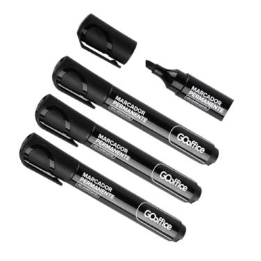 Imagem de Go Office Marcador Permanente Preto Ponta Chanfrada 5mm Recarregável Pack com 4 Unidades Para Uso Profissional em Papel Papelão, MDF, EVA, Madeira e Vidro, Canetão, Pincel Marcador