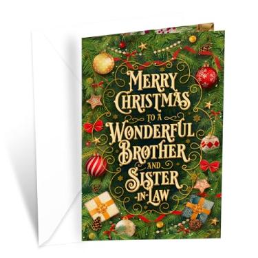 Imagem de Prime Greetings Cartão de Natal de irmão e cunhada, feito nos EUA, cartolina grossa com envelope premium embalado em um envelope de apresentação reutilizável, ecológico, 12,7 cm x 19,7 cm