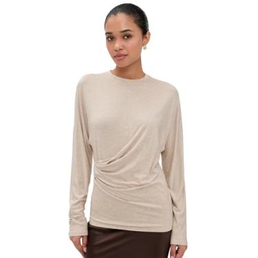 Imagem de Vince Camiseta feminina de manga comprida drapeada fixa, Aveia creme H, XPP