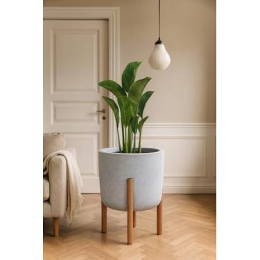 Imagem de Vaso de Plantas Decorativo com pé de Madeira Luxo para Casa (CINZA CLARO)