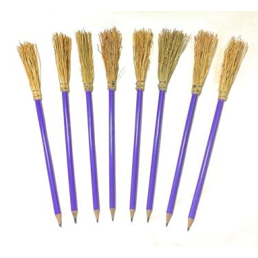 Imagem de Mendi 8 lápis de madeira roxos de 24 cm com vassoura artesanal de fantasia