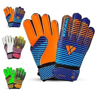 Imagem de Vizari Luvas de goleiro de futebol Saturn F.P. com suporte de dedo - Azul/Laranja, Tamanho 4 | Luvas de goleiro embutidas com proteção contra os dedos | Luvas de futebol de palma de espuma Duplatex de