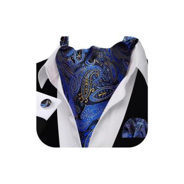 Imagem de Conjunto de gravatas masculinas Barry.Wang Ascot, ouro azul, seda, 126