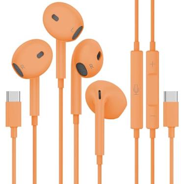 Imagem de 2 unidades de fones de ouvido USB C para iPhone 17/16/15 fones de ouvido com fio com microfone e controle de volume HiFi estéreo tipo C para Galaxy S24/S23/S22/S21/S20, para Pixel 7/6/6a/5/4, para