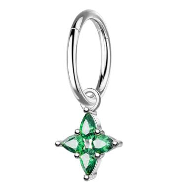 Imagem de Jewseen Piercing de torre com pingente de 16G, argola esmeralda, cartilagem, argola clicker 316L, aço cirúrgico, torre, brinco para mulheres, 6 mm, 8 mm, cartilagem, lóbulo, piercing, 8mm, Aço